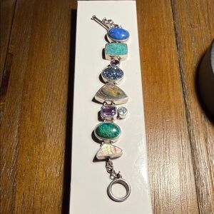 Silver Bracelet with Multicolor Gemstones